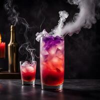 AI generated Dragon's Breath Elixir, A mesmerizing drink featuring a smoky effect created with dry ice photo