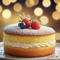 AI generated Close up of a sponge cake, foreground sharp with bokeh background. ai generative photo