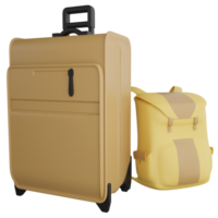Luggage and backpack clipart flat design icon isolated on transparent background, 3D render Summer and travel concept png