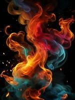 AI generated Abstact style multicolored smoke blooms dark background. ai generative photo