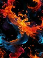 AI generated Abstact style multicolored smoke blooms dark background. ai generative photo