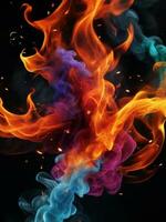 AI generated Abstact style multicolored smoke blooms dark background. ai generative photo