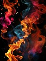 AI generated Abstact style multicolored smoke blooms dark background. ai generative photo