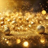 AI generated abstract background, Golden glitter christmas with bokeh defocused lights. ai generative photo