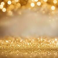 AI generated abstract background, Golden glitter christmas with bokeh defocused lights. ai generative photo