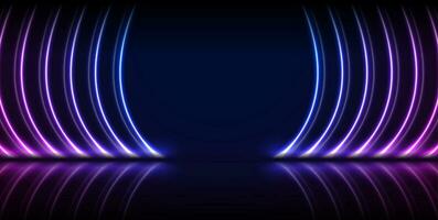 Blue purple neon laser curved lines technology background vector