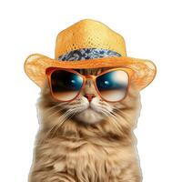 AI generated Funny cat wearing a hat and sunglasses. Isolated on white background. photo