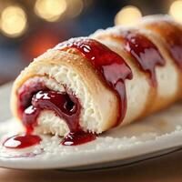 AI generated Close up of a Jam Roll Cream Roll, foreground sharp with bokeh background. ai generative photo