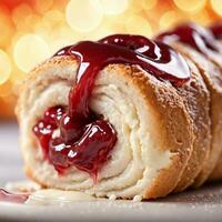 AI generated Close up of a Jam Roll Cream Roll, foreground sharp with bokeh background. ai generative photo