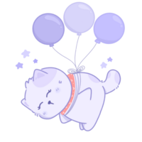 mignonne chat dessin animé flottant avec ballon png