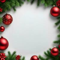 AI generated a christmas background with red and green decorations, red background photorealistic. ai generative photo
