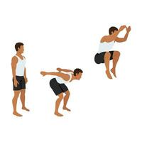 Man doing tuck jump cardio exercise. vector