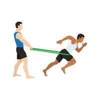 Man doing running jogging. running sport concept. Band assisted sprinter run. vector