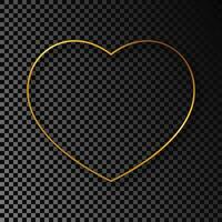 Gold glowing heart shape frame with shadow isolated on dark background. Shiny frame with glowing effects. Vector illustration.