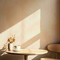 ai generado café taza en un minimalista habitación en un sencillo atmósfera foto