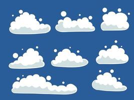 Cartoon clouds isolated on blue sky panorama vector collection. Cloudscape in blue sky, white clouds illustration