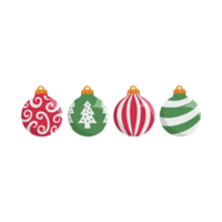 ensemble de 3d ornemental des balles pendaison sur ruban pour Noël, or et rouge babioles Noël ornements png