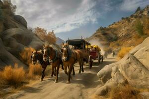 AI generated Stagecoach horses travel. Generate AI photo