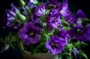 AI generated Purple campanula flowers. Generate ai photo
