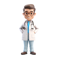 AI generated 3D smiling doctor with stethoscope stand in hospital png