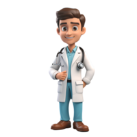 AI generated 3D smiling doctor with stethoscope stand in hospital png