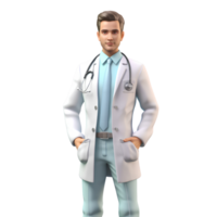 AI generated 3D smiling doctor with stethoscope stand in hospital png