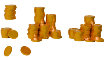 3d Renderização pilhas moedas em transparente ilustrações fundo png