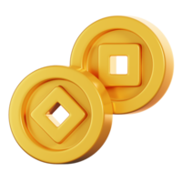 Lucky Chinese coin isolated. Chinese new year elements icon. 3D rendering png
