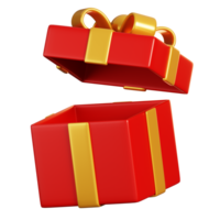 Open red gift box and gold ribbon. Chinese new year elements icon. 3D rendering png