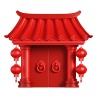 Red Chinese gate with lanterns. Chinese new year elements icon. 3D rendering png