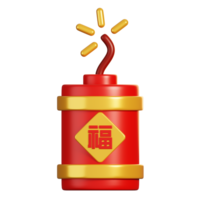 Cinese petardi decorazione. Cinese nuovo anno elementi cartone animato icona. 3d interpretazione png