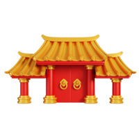 Red gold Chinese gate with door. Chinese new year elements icon. 3D rendering png