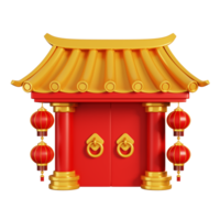 Chinese gate with lanterns. Chinese new year elements icon. 3D rendering png