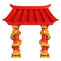 Chinese gate with dragon on pole. Chinese new year elements icon. 3D rendering png