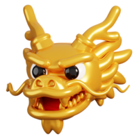 ouro chinês Dragão cabeça. chinês Novo ano elementos ícone. 3d Renderização. png