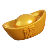 Chinese ingot with blessing word. Chinese new year elements icon. 3D rendering png