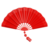 rood Chinese vouwen hand- fan. Chinese nieuw jaar elementen icoon. 3d renderen png