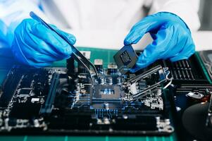 Ai chipset on circuit board in futuristic concept suitable for future technology artwork , Responsive web banner CPU photo
