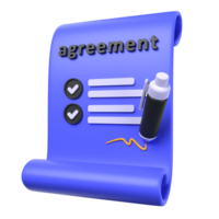 agreement paper of 3d illustration. Investment 3D Concept. checklist, list and golden signature with pen on paper. 3d render png