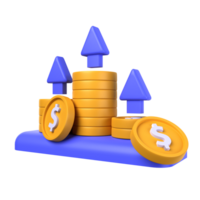 increase profit of 3d illustration. Investment 3D Concept. gold dollar coins arranged three levels with three levels of arrows. 3d render png