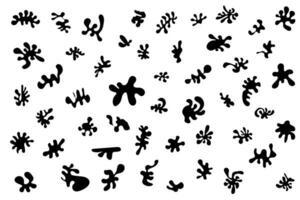 Set of different shapes of drops, spots. Black liquid stains isolated on white background. vector