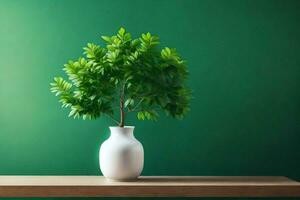AI generated a small tree in a glass vase on a table photo