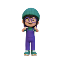 3D girl character give a thumbs up with cute happy face png