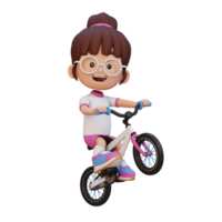 3D girl character ride bike go to school png