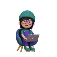 3D girl Character working on a Laptop png