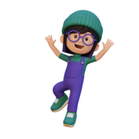 3D cute girl in jumping pose png