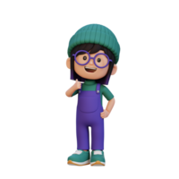 3D girl character give a thumb up with cute happy face png