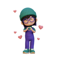 3D cute girl character in love png