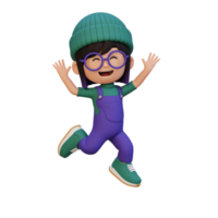 3D cute girl in jumping pose png