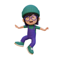 3D cute girl in jumping pose png